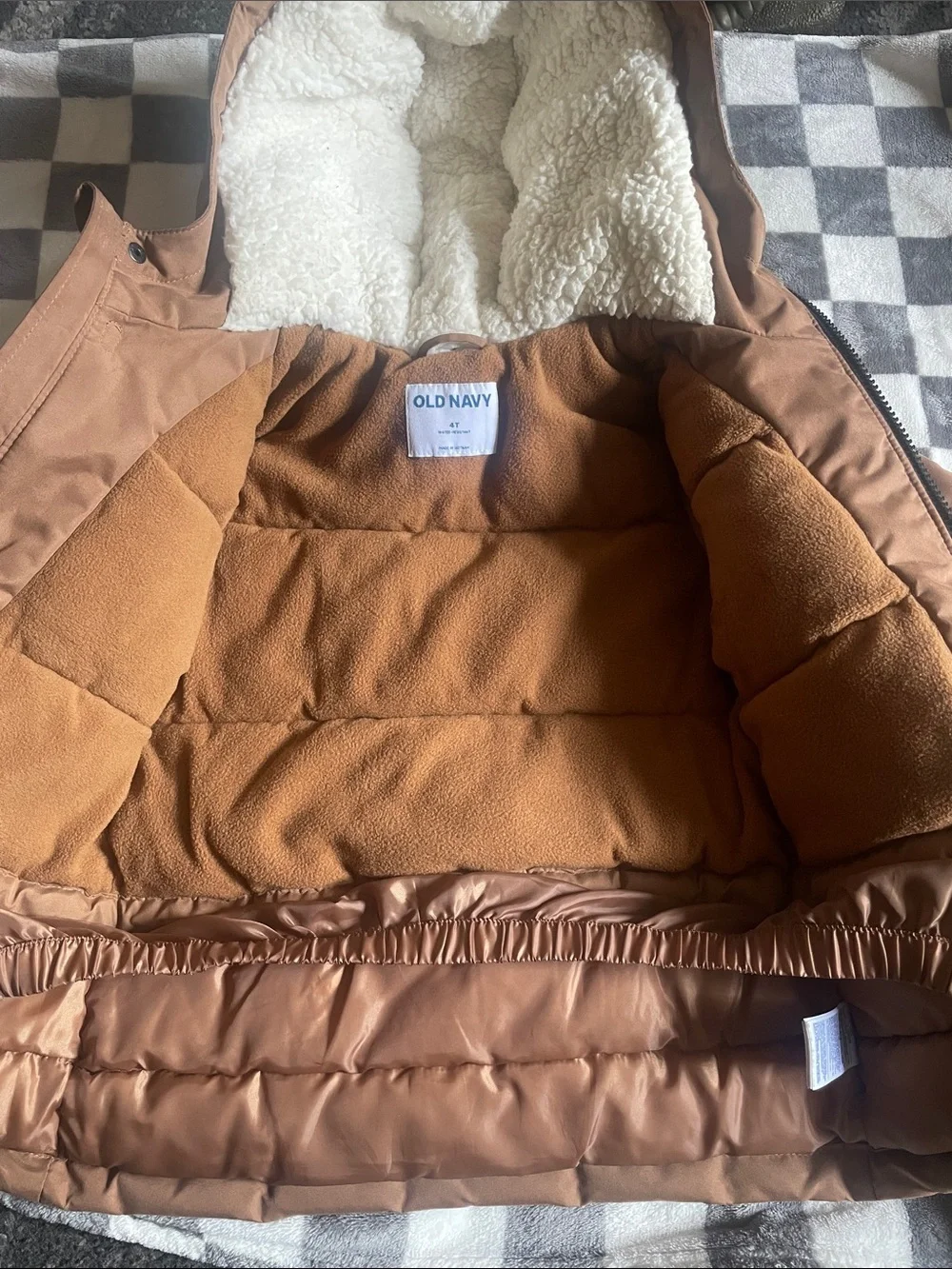 Kids Brown Hooded Winter Coat with Sherpa Lining size 4T